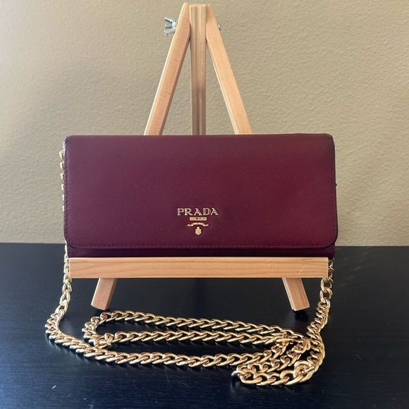 Prada Milano Made in Italy Wine Red Snap Wallet with unbranded chain - Picture 1 of 16